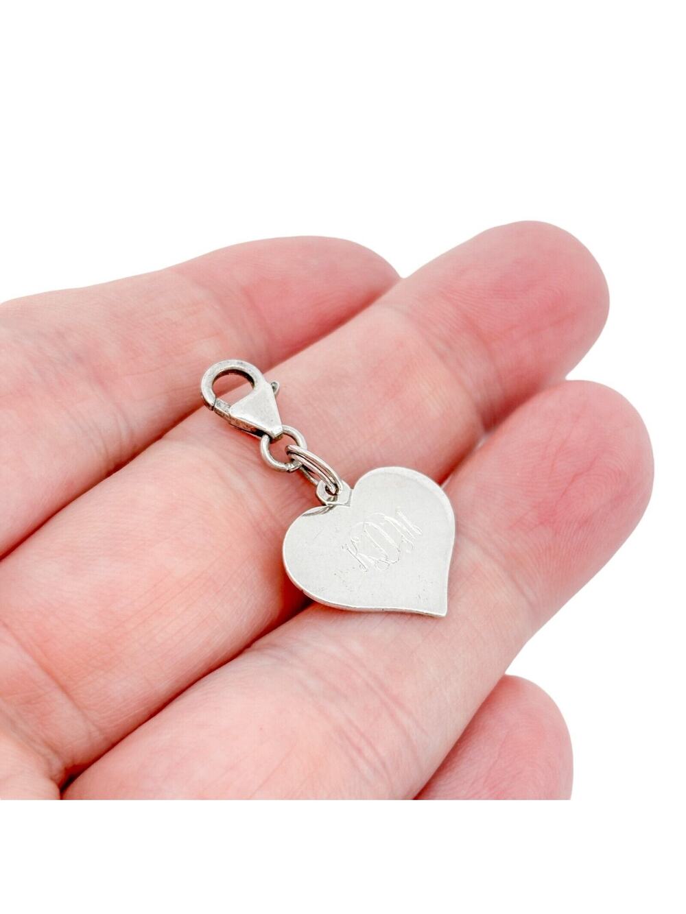 Sterling Silver 925  "KDM" Engraved Heart Charm with Lobster Clasp